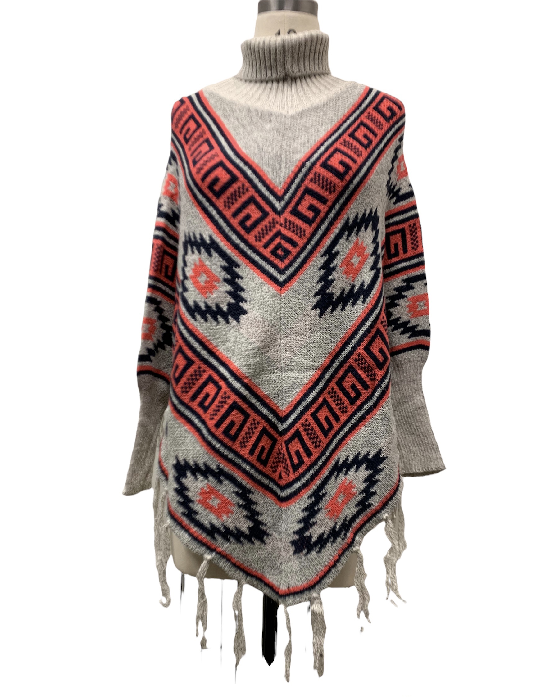 Gray and Pink Turtle Neck PONCHO (KF2146)